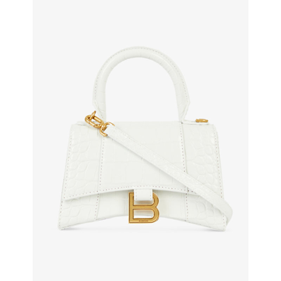 Shop Balenciaga Hourglass Extra-small Leather Top-handle Bag In White Mcroc