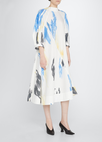 Shop 3.1 Phillip Lim / フィリップ リム Abstract Printed Draped A-line Midi Dress In Crnflwer Blue-mlt