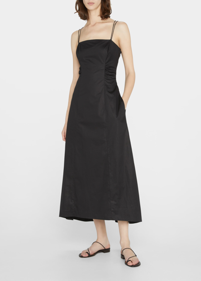Shop Frame Side-ruched Tie-back Midi Dress In Noir