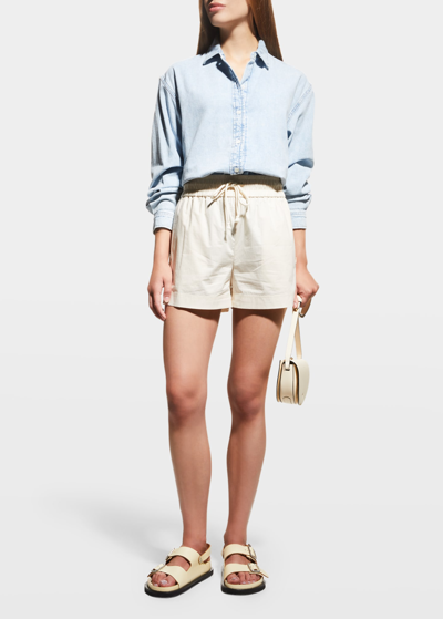 Shop Frame Cotton High-waist Drawstring Shorts In Flax