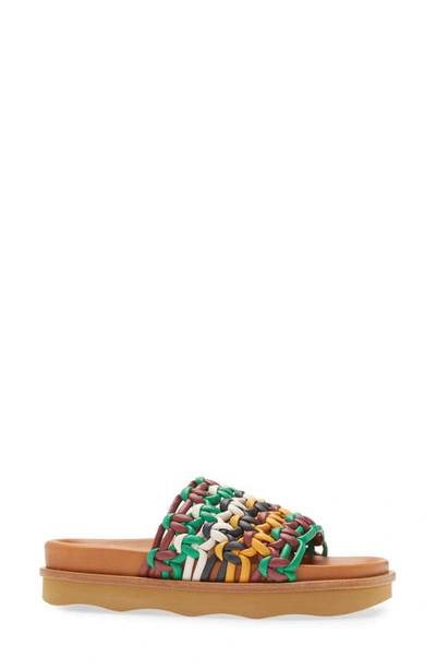 Shop Chloé Wavy Flatform Crochet Leather Slide Sandal In Multi/ Brown