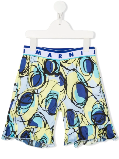 Shop Marni Abstract-print Track Shorts In Blue