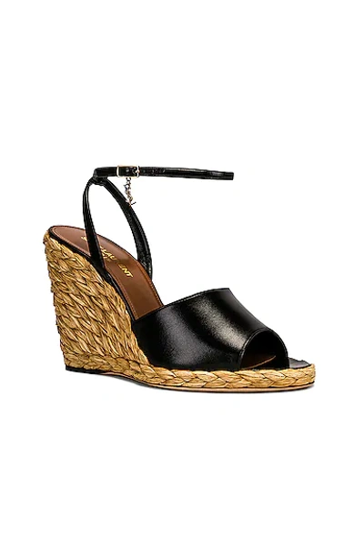 Saint Laurent Paloma Wedge Espadrilles In Smooth Leather In Nero