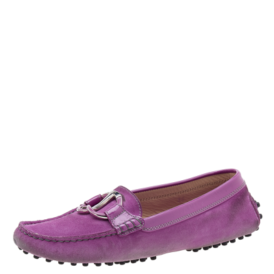 Pre-owned Tod's Purple Suede And Patent Leather Trim Embellished Slip On Loafers Size 38