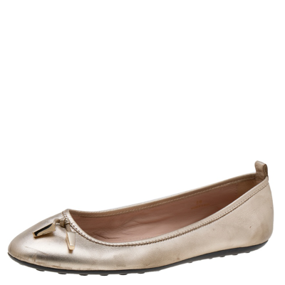 Pre-owned Tod's Gold Leather Tassel Ballet Flats Size 38