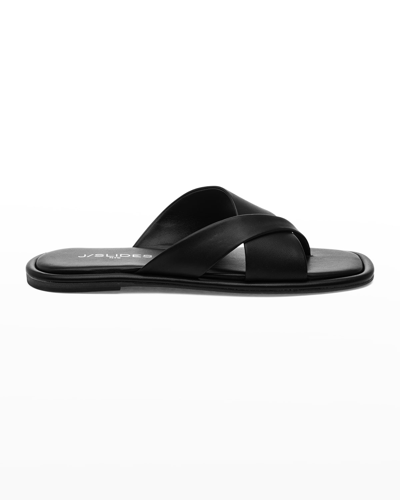 Shop Jslides Yuri Crisscross Leather Thong Sandals In Black