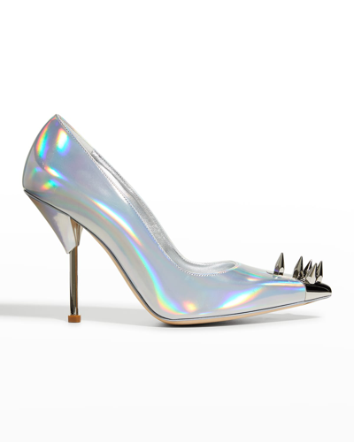 Punk Iridescent Spike Pumps In Silver