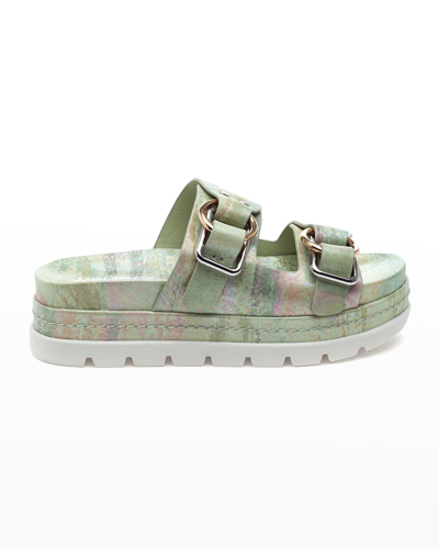Shop Jslides Baha Leather Double-buckle Slide Sandals In Mint Ariel