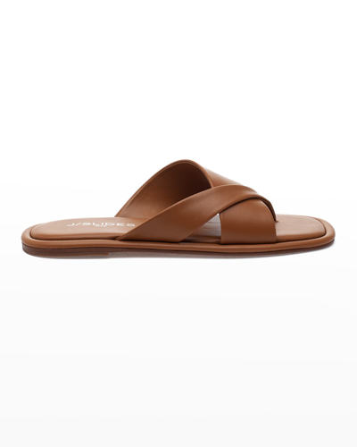 Shop Jslides Yuri Crisscross Leather Thong Sandals In Tan
