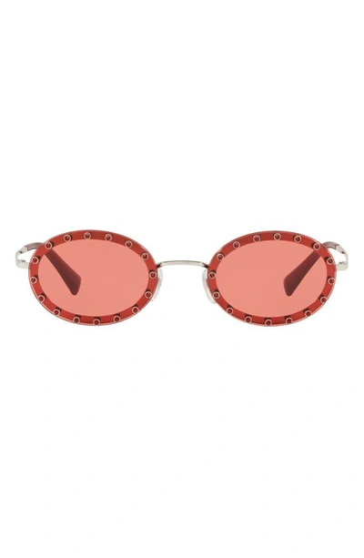 Shop Valentino 51mm Crystal Rockstud Oval Sunglasses In Red/ Silver/ Red Solid