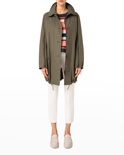 Shop Akris Punto Zipper Sleeve Stand-collar Parka Jacket In Olive