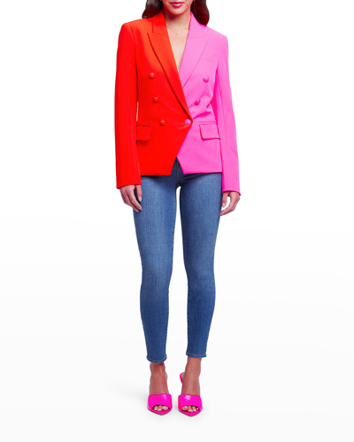 Shop L Agence Kenzie Colorblock Double-breasted Tailored Blazer In Cherry Tomatorose