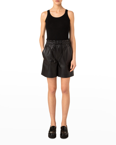 Shop Akris Punto Fergie Vegan Leather Pull-on Shorts In Black