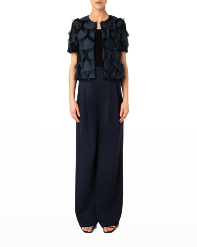 Shop Akris Punto Florina Pleated Wide-leg Wool Pants In Navy