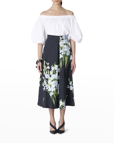 Shop Carolina Herrera Floral Button-front A-line Midi Skirt In Black Multi