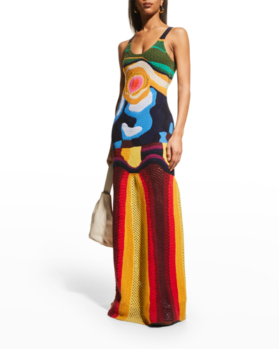 Shop Gabriela Hearst Tamra Cashmere Crochet Maxi Dress In Mineral Multi