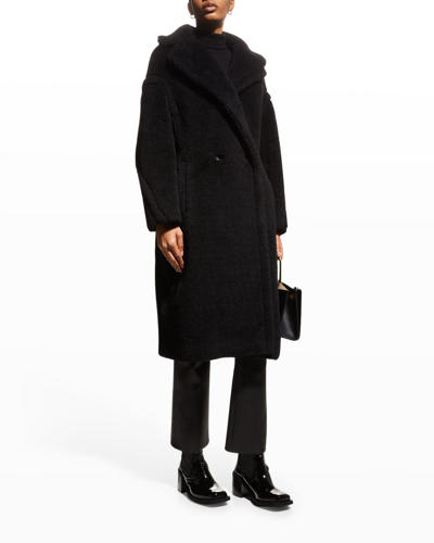 Max Mara Hooded Coat With Belt In Black Wool In Black