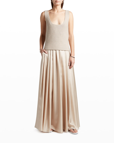 Shop Giorgio Armani Silk Twill Maxi Skirt In Sand