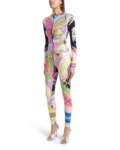 Versace Ventagli Print Technical Fabric Leggings In Multicolor