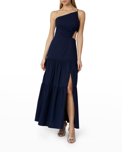 Shop Milly Bahati Cutout One-shoulder Dress In Navy