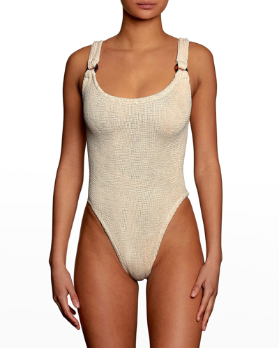 Shop Hunza G Domino Scoop-neck One-piece Swimsuit (one Size) In Blush