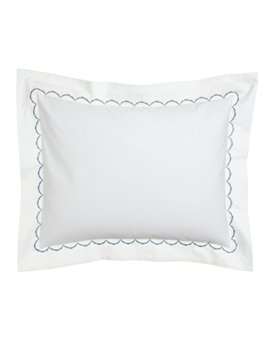 Shop Matouk European Scallops Embroidered Sham In White/blue