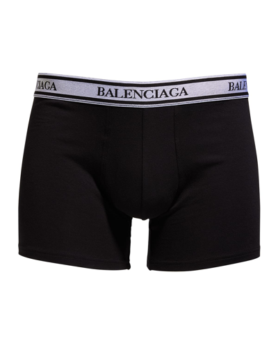 Shop Balenciaga Men's Cotton-stretch Logo Boxer Brief In Noir