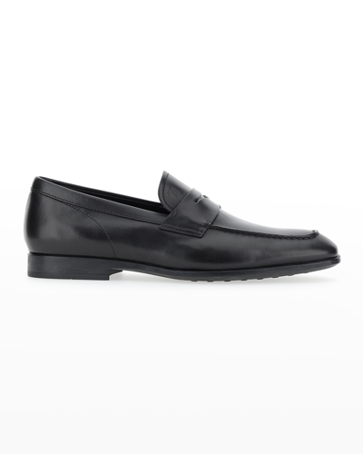 Shop Tod's Men's Leather Penny Loafers In Black