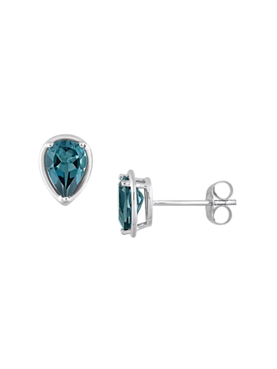 Shop Sonatina Women's 14k White Gold & London Blue Topaz Stud Earrings