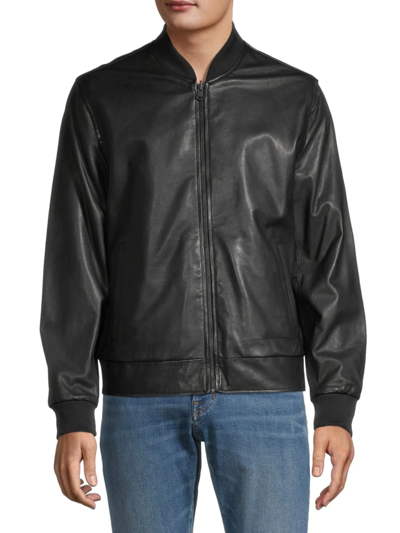 Shop Cole Haan Men's Reversible Leather Moto Bomber Jacket In Black Camo