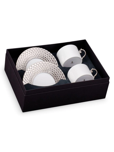 Shop L'objet Aegean 2-piece Teacup & Saucer Set In Platinum