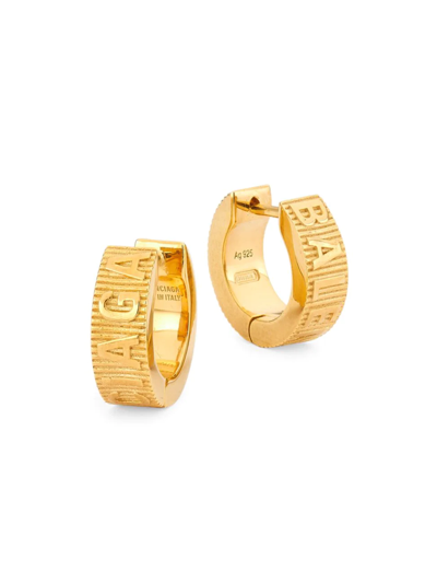 Shop Balenciaga Men's Gold-plated Sterling Silver Logo Hoop Earrings In Shiny Gold