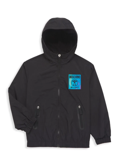 Shop Moschino Little Boy's & Boy's Windbreaker Logo Jacket In Black