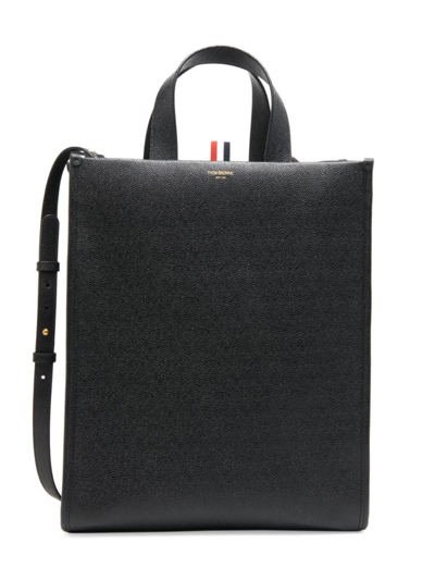 Shop Thom Browne Leather Tote Bag In Black