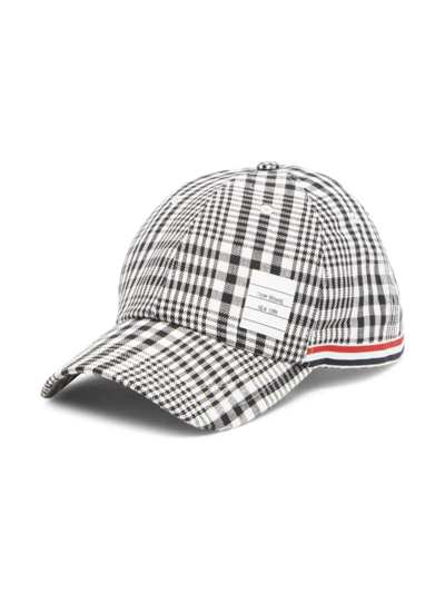 Shop Thom Browne Plaid Linen Baseball Hat In Black White