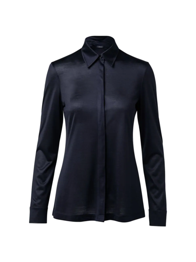 Shop Akris Women's Jersey Silk Fitted Shirt In Navy