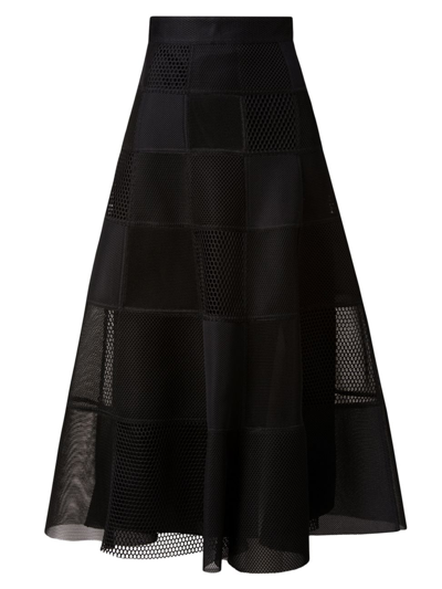 Shop Akris Women's Grid Patchwork A-line Midi-skirt In Black