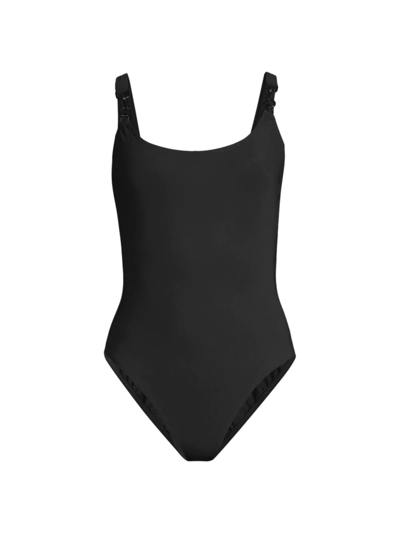Shop Tory Burch Women's Clip-chain-strap One-piece Swimsuit In Black