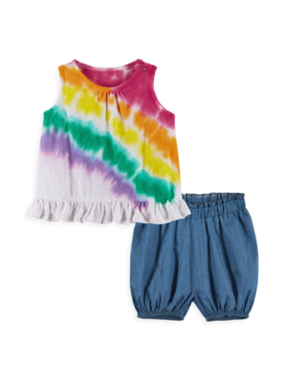 Shop Andy & Evan Baby Girl's 2-piece Jersey Tie-dye Print Tank & Chambray Shorts Set In White Multi