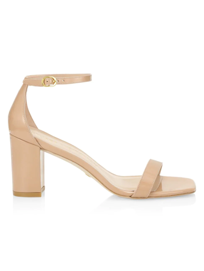 Shop Stuart Weitzman Women's Nudistcurve Leather Block-heel Sandal In Adobe