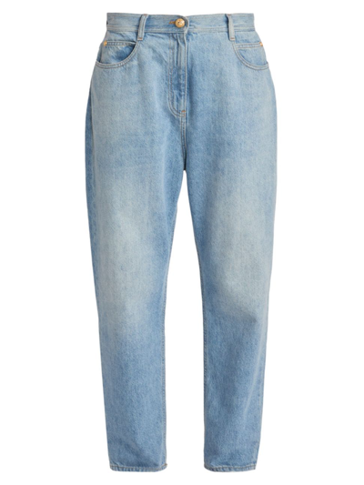 Shop Balmain Women's Wide-leg Mid-rise Jeans In Blue Jean