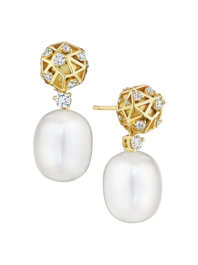 Shop Hueb Women's Estelar 18k Yellow Gold, Diamonds & Pearl Drop Earrings