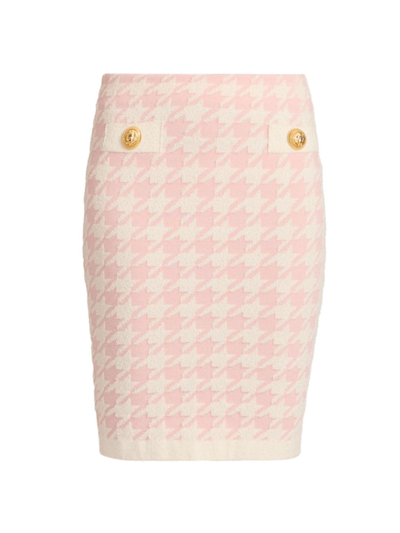 Shop Balmain Women's Tweed Knee-length Houndstooth Pencil Skirt In Blanc Rose