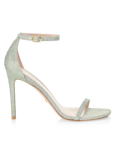 Shop Stuart Weitzman Women's Nudistcurve Glitter High-heel Sandals In Platino