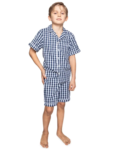 Shop Petite Plume Baby's, Little Boy's & Boy's 2-piece Gingham Shirt & Shorts Set In Navy