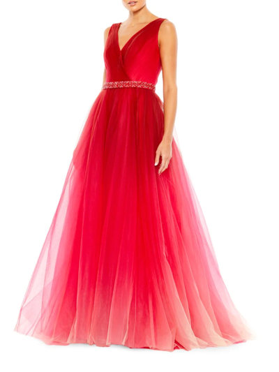 Shop Mac Duggal Women's Ombré Tulle Gown In Red Ombre