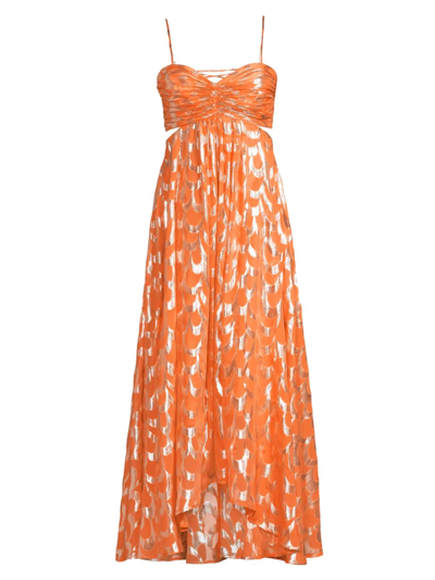 Delfi Adele Pleated Silk Cut-out Dress In Orange | ModeSens