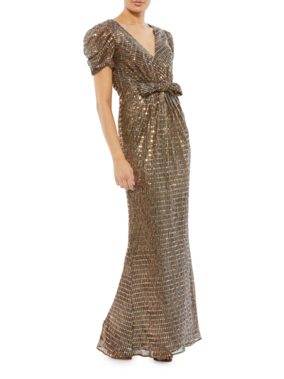 Shop Mac Duggal Women's Metallic Puff-sleeve Gown In Bronze