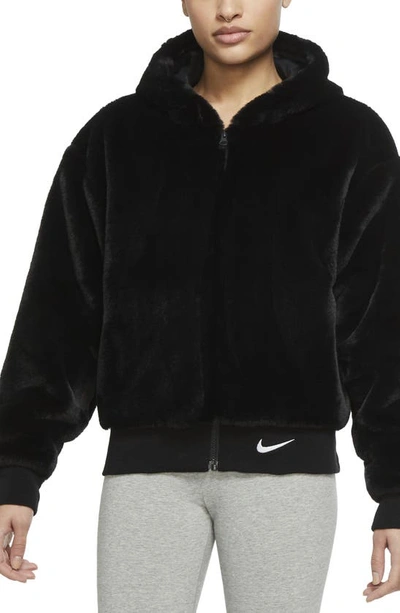 Shop Nike Sportswear Essential Faux Fur Jacket In Black/ White