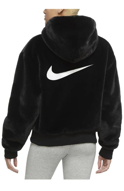 Shop Nike Sportswear Essential Faux Fur Jacket In Black/ White